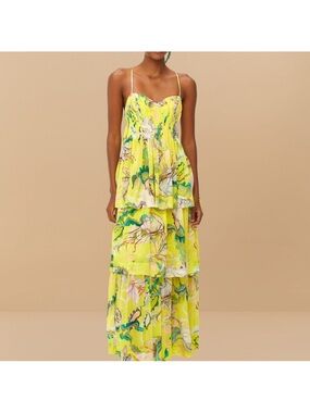 NWT FARM Rio Yellow Floral Tiered Maxi Dress